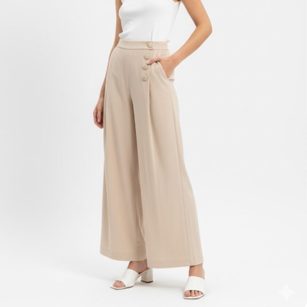 Babaton Women's Cream Wide-Leg Culotte Pants Size 6
